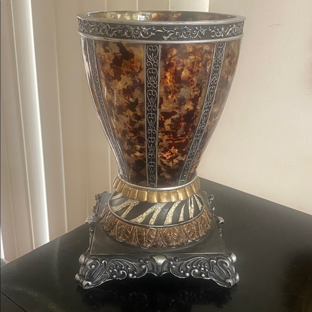 Decorative Ornate Pillar Candle Holder Footed Vase Intricate Stand Antique